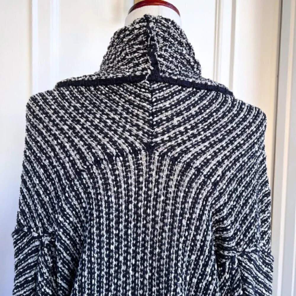 FREE PEOPLE Chunky Knit Open Front Black & White Cardigan Size S - Picture 10 of 16